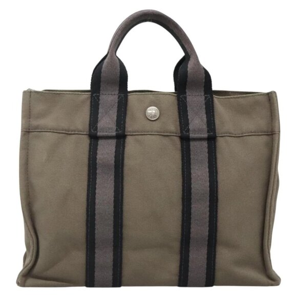 HERMES Fourre Tout PM Hand Bag Canvas Gray Navy Auth 136396 - Picture 3 of 16